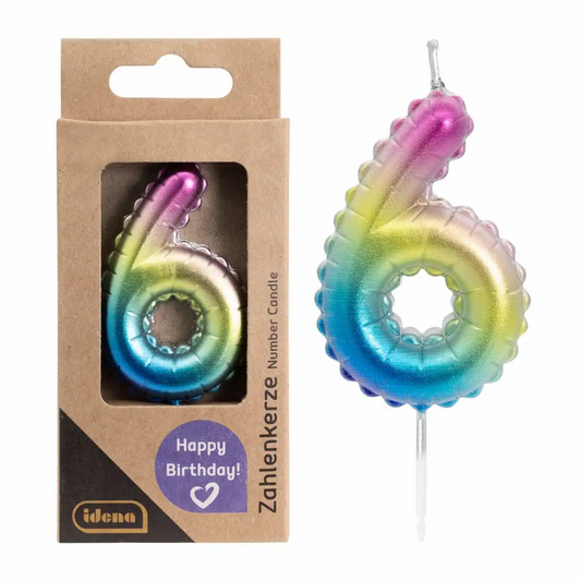 Idena Zahlenkerze 6 – Regenbogen metallic Tortenkerze