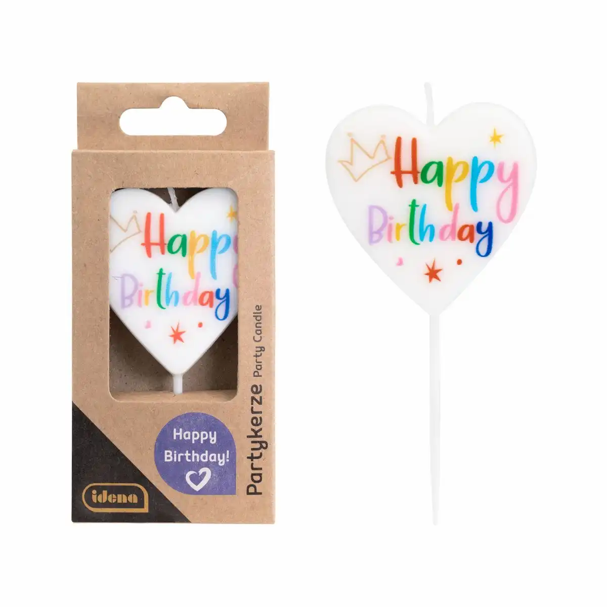 Idena Partykerze Happy Birthday – Herzform Tortenkerze