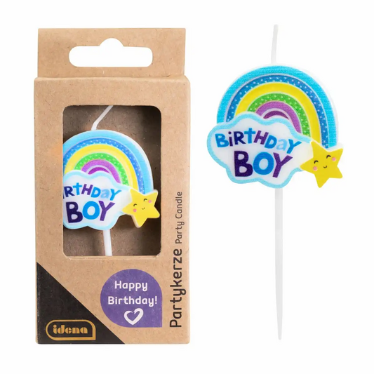 Idena Partykerze Birthday Boy Regenbogen Blau, 4x4 cm