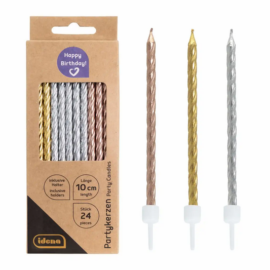 Idena Partykerzen gold silber kupfer 24 Stück – 11 cm