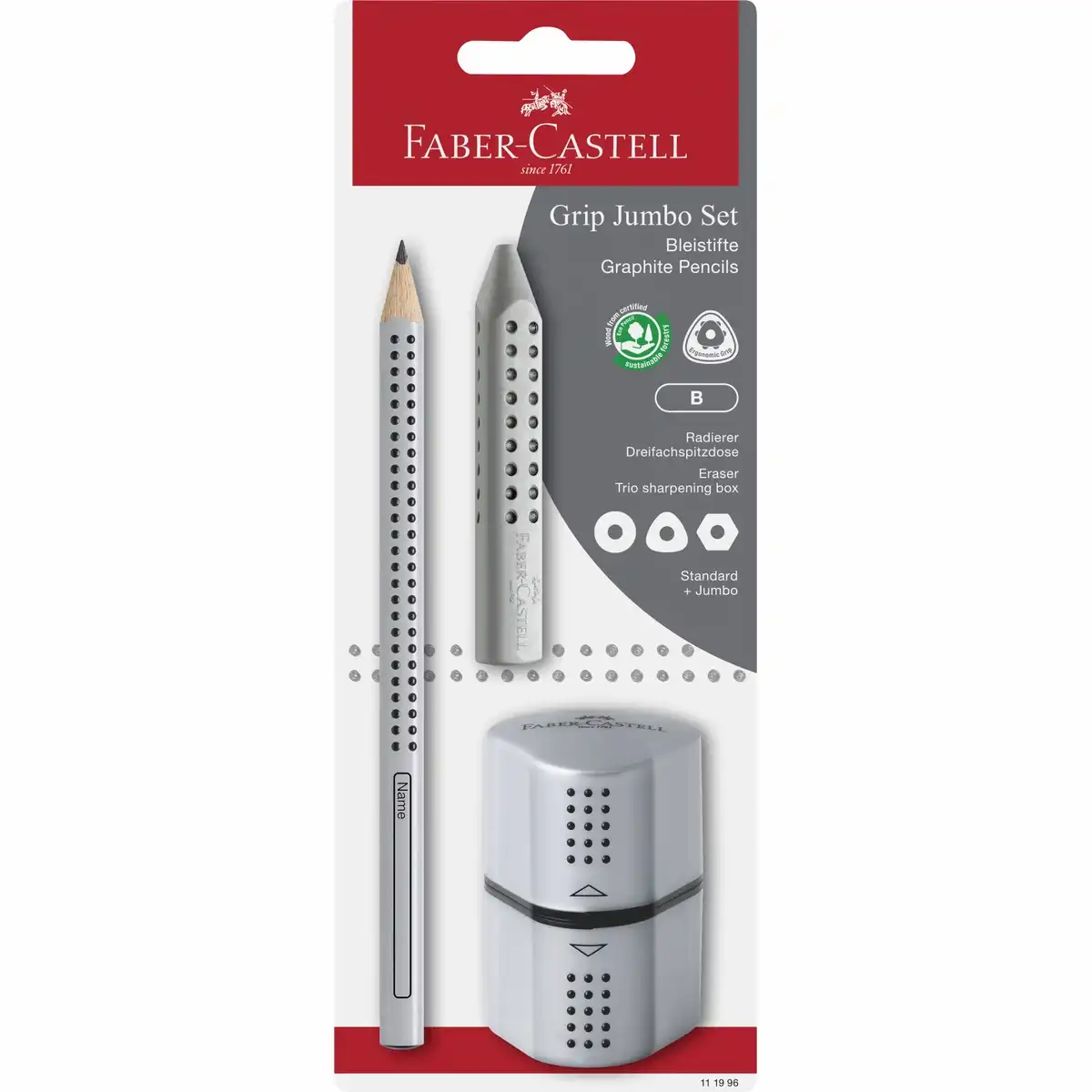 FABER-CASTELL Grip Jumbo Set B grau 3-teilig Blister