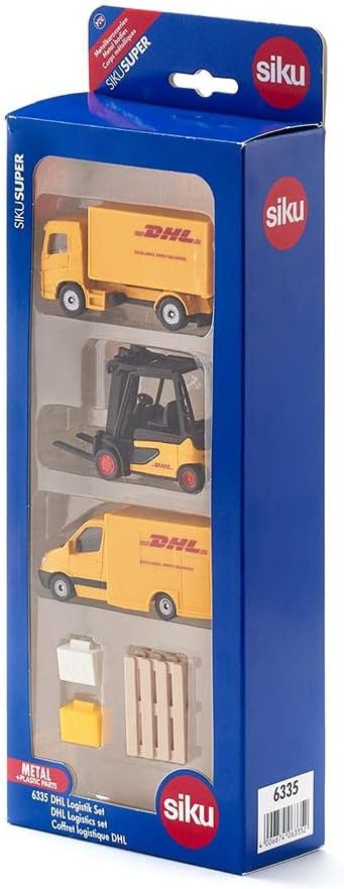 SIKU 6335 DHL Logistik Geschenkset – LKW, Stapler, Van