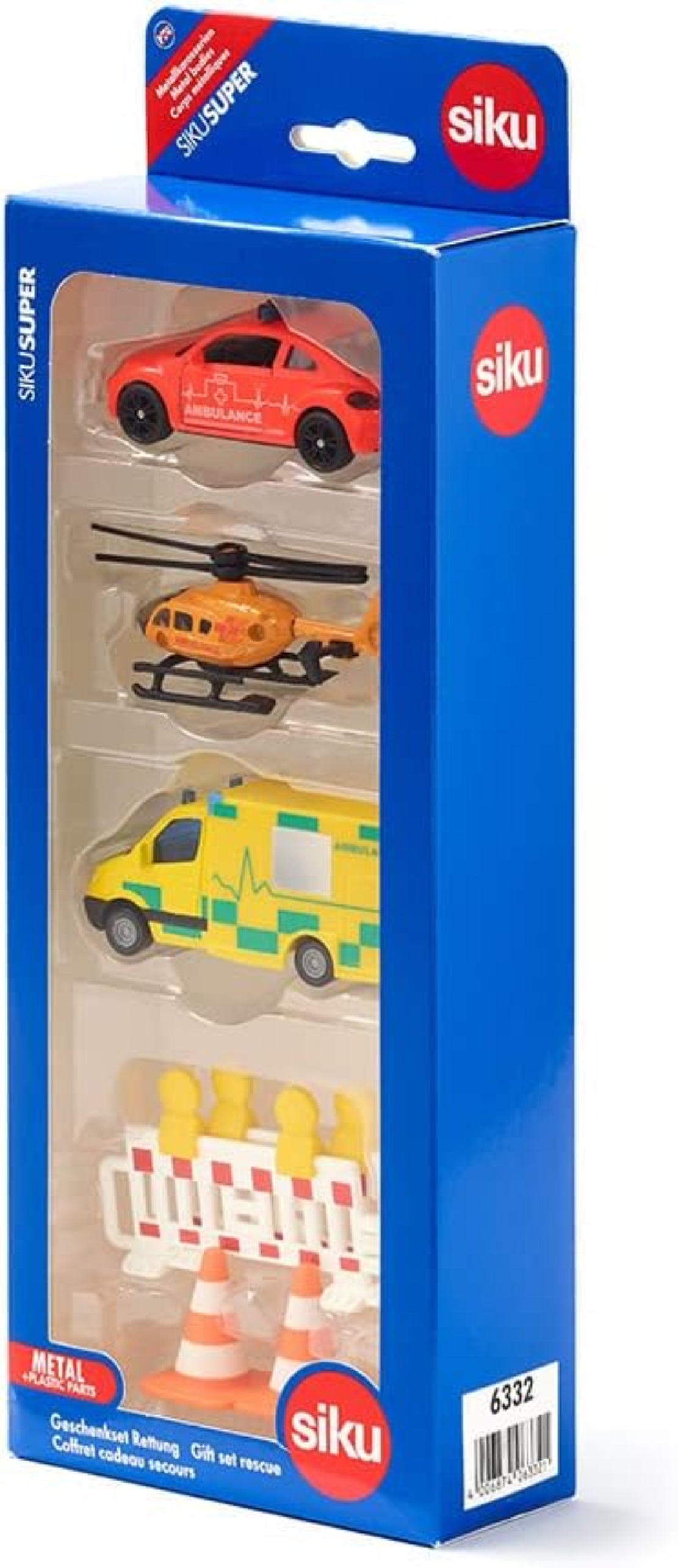 SIKU 6332 Geschenkset Rettung – VW Beetle, Heli, Sprinter