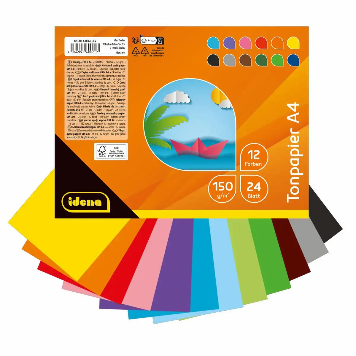 Idena Tonpapier 150g/m² 2x12 Farben DIN A4