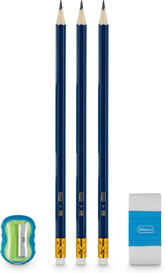 Idena Bleistift-Set 5-teilig – HB, Radierer & Spitzer