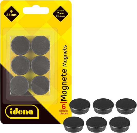 Idena Pinnwandmagnete rund schwarz Ø24mm – 6 Stück