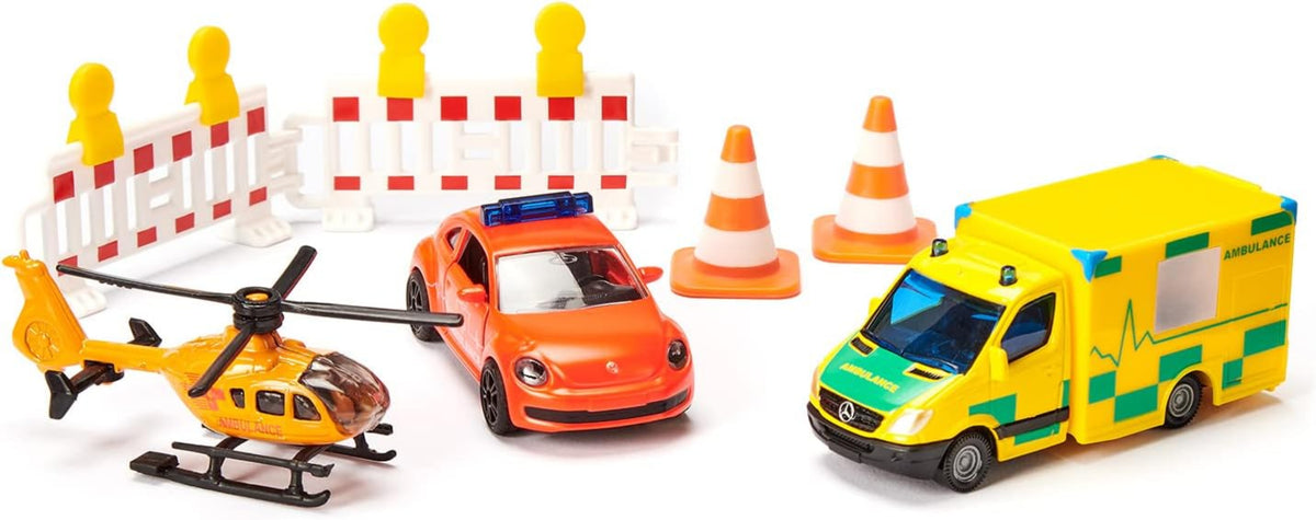 SIKU 6332 Geschenkset Rettung – VW Beetle, Heli, Sprinter
