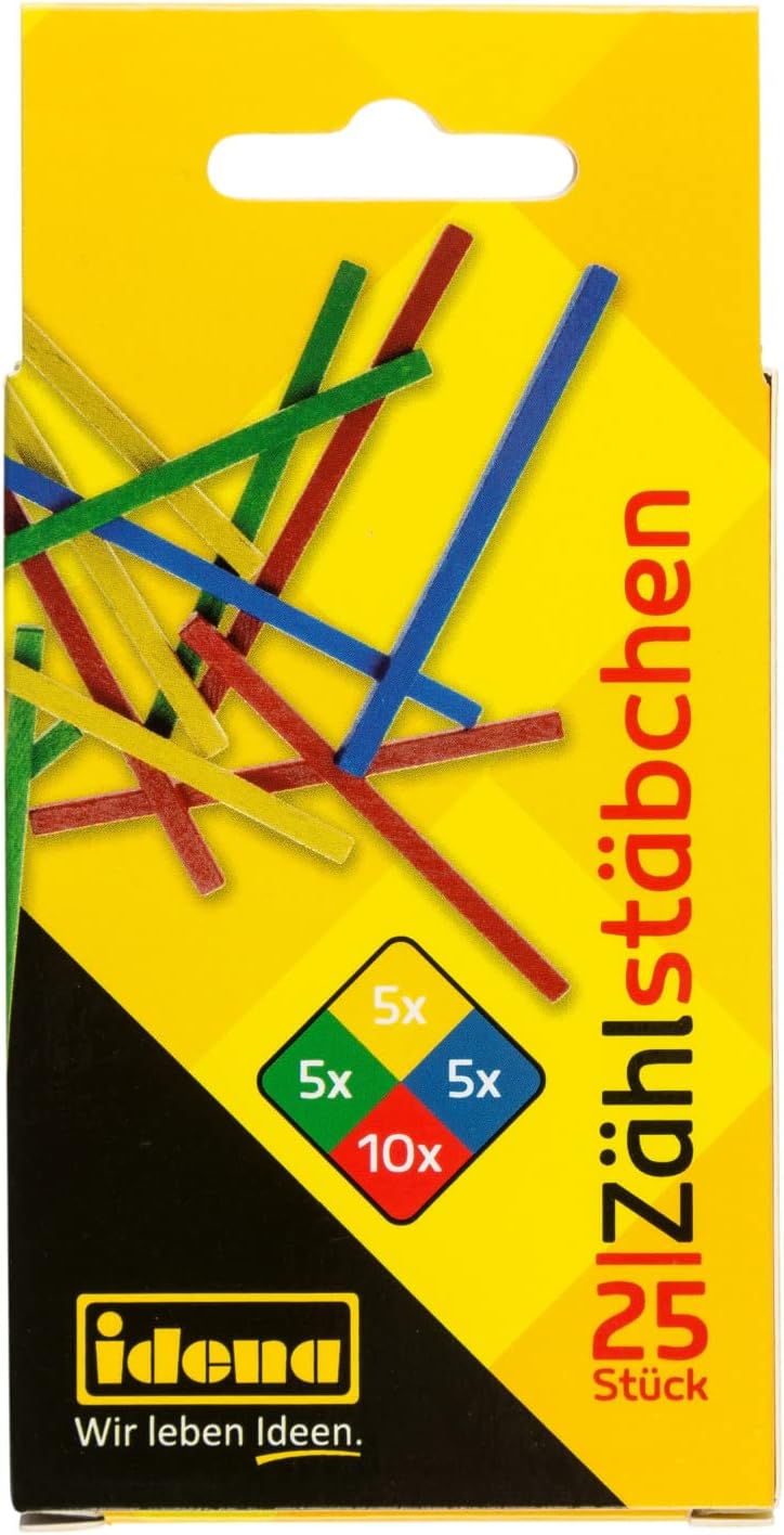 Idena Zählstäbchen 25 Stück 75 mm Holz bunt – 4 Farben