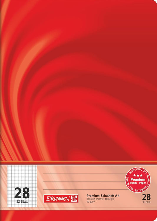 BRUNNEN Schulheft A4 Lineatur 28 kariert 5 mm 32 Blatt rot