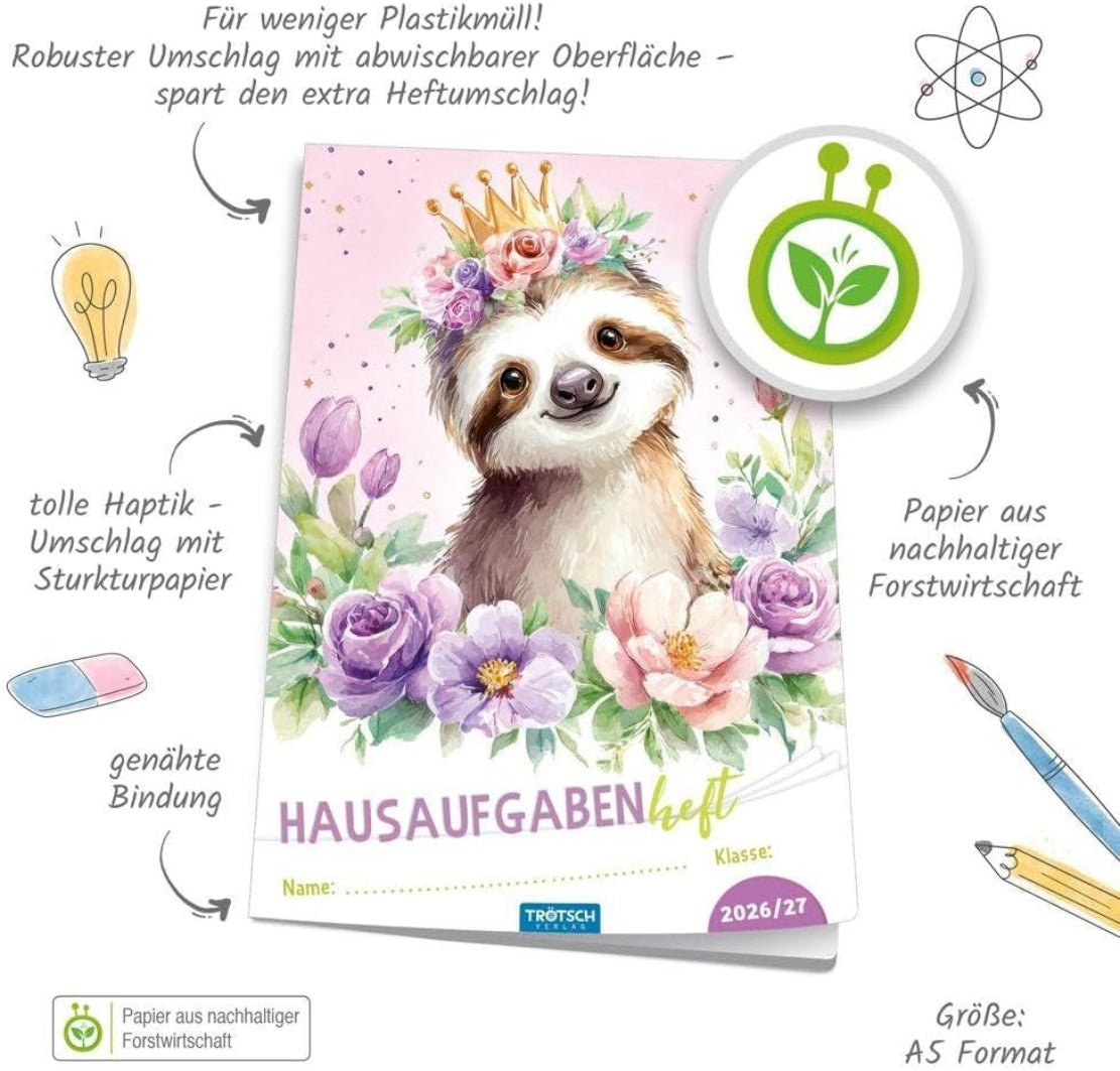 TRÖTSCH Hausaufgabenheft Grundschule Faultier 2026/27