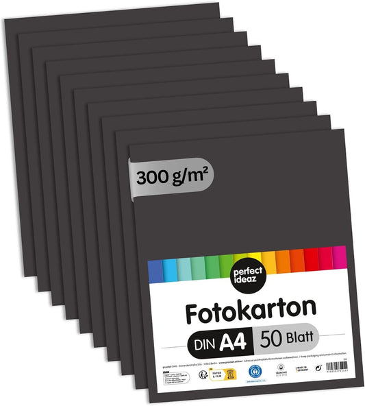 50 Blatt Fotokarton DIN-A4, Schwarz, 300 g/m², made in Germany, Blauer Engel zertifiziert