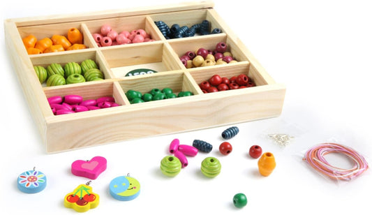 LENA Holzperlen Kassette mittel - Kreativ-Set für Kinder