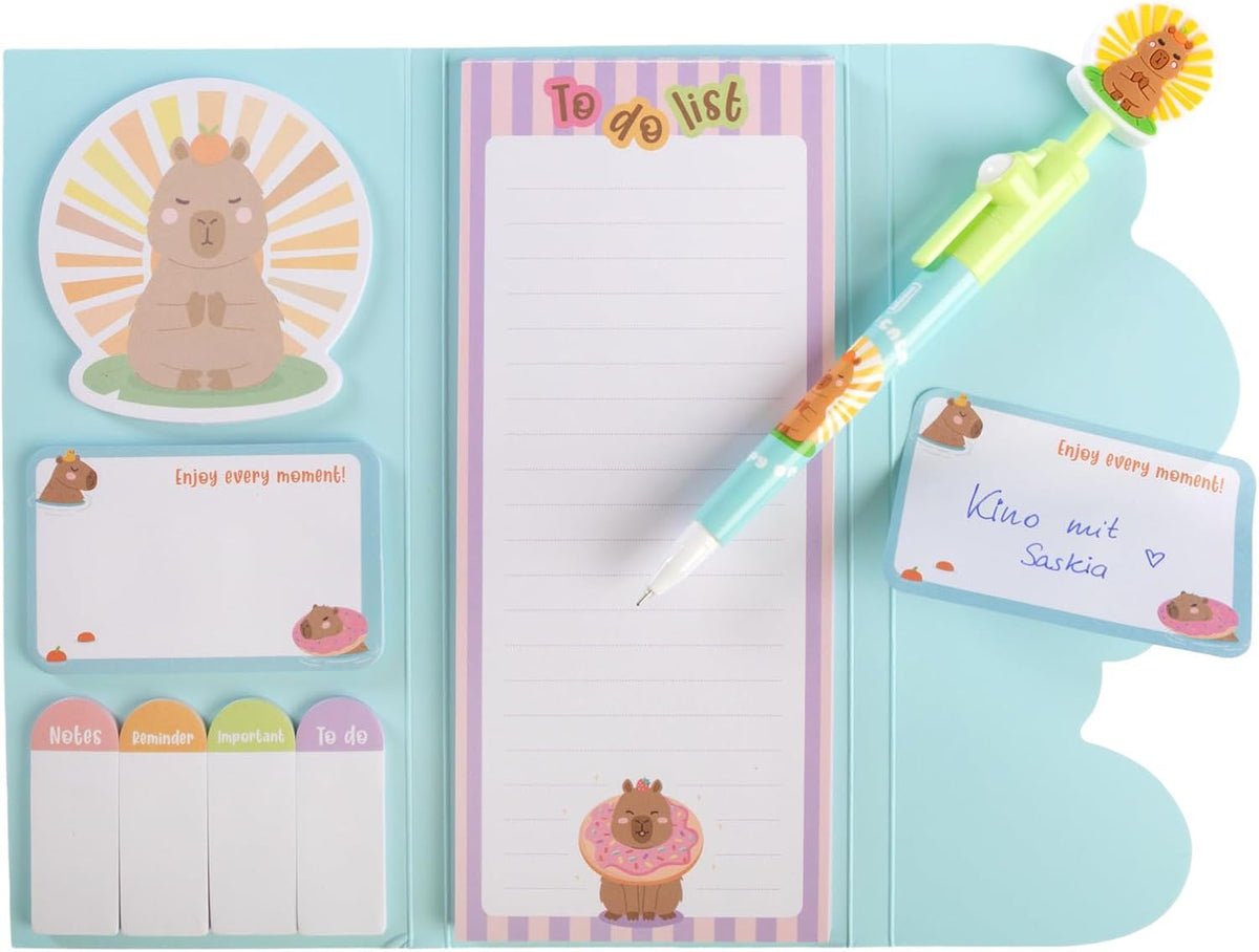 Idena Notizblock-Set Capybara 9x21cm Mappe 7 Notizzettel