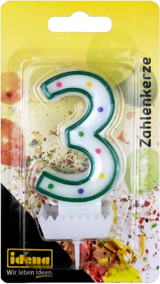 Idena Zahlenkerze „3“ Grün – Tortenkerze Geburtstag