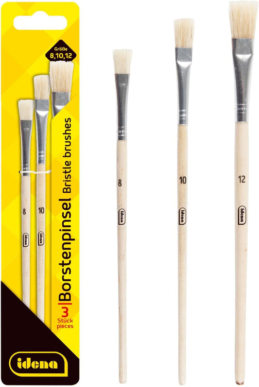 Idena Borstenpinsel 3er-Set Größen 8, 10 & 12 – FSC-Holzgriff
