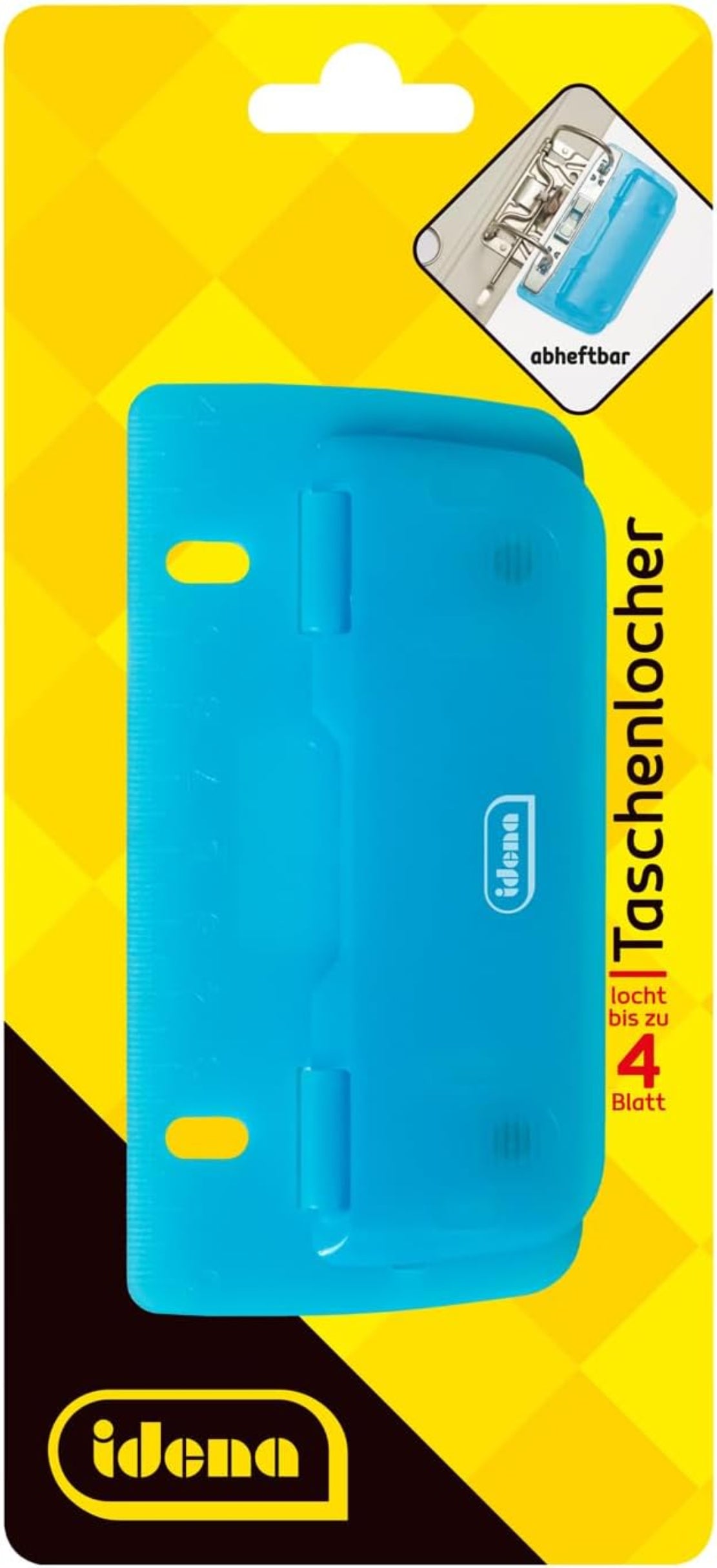 Idena Taschenlocher 4 Blatt Kunststoff blau Lineal 12cm