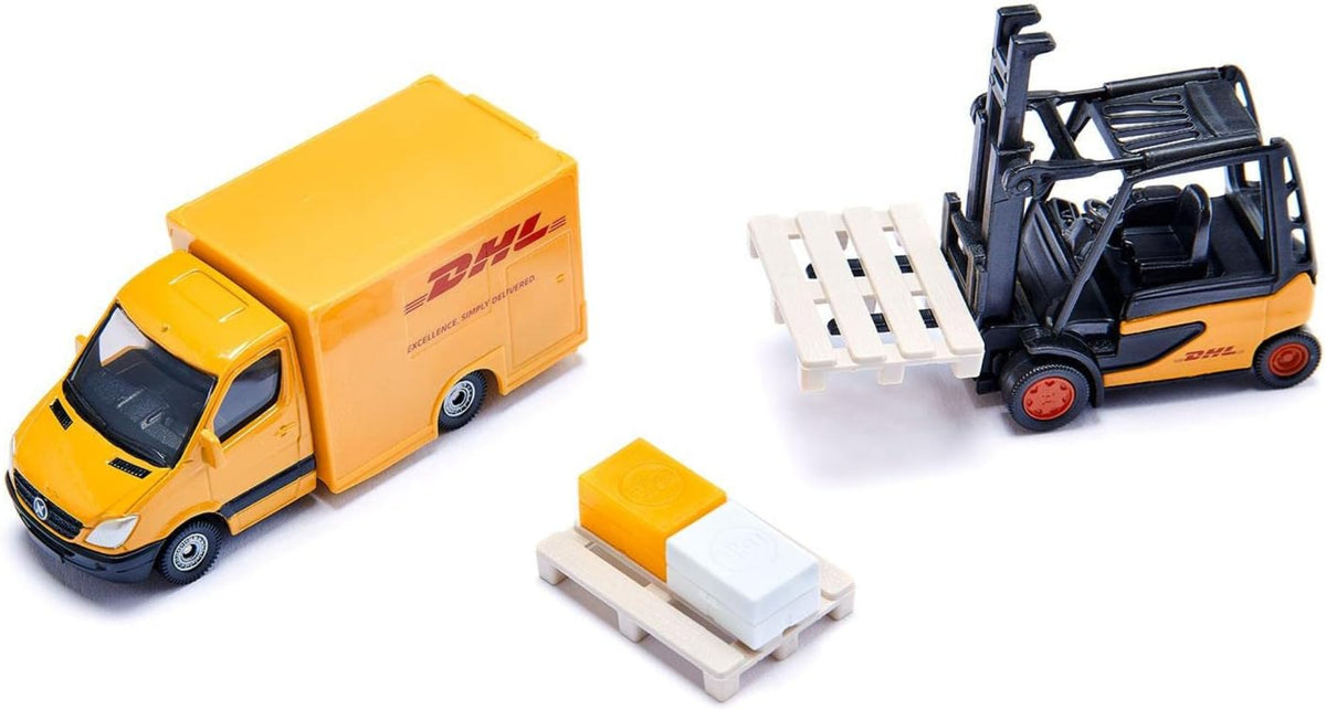 SIKU 6335 DHL Logistik Geschenkset – LKW, Stapler, Van