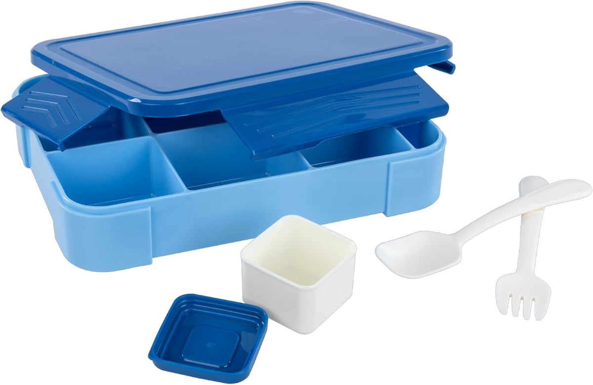 Idena Bento-Brotdose mit Besteck und Soßendose, blau, 6 Fächer