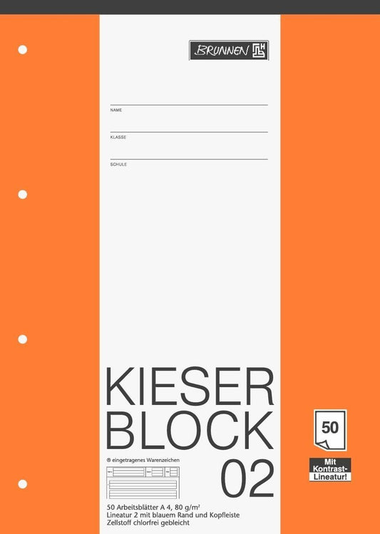 BRUNNEN KIESER-Block DIN A4 Lineatur 02 Kontrastlineatur 50 Blatt