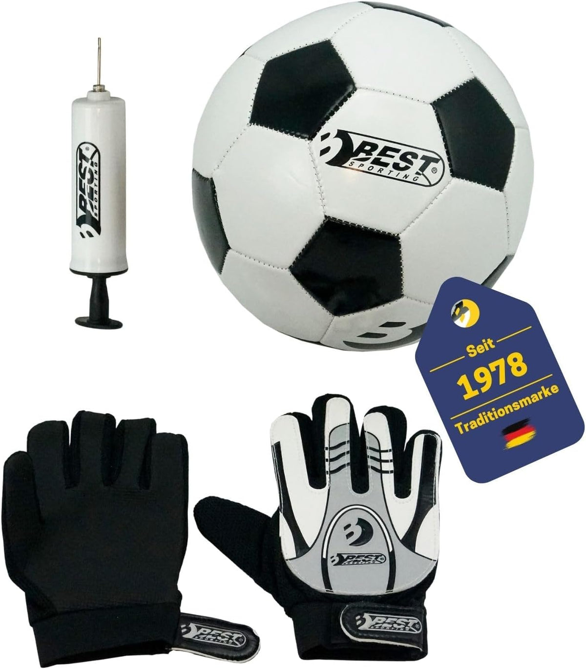 BEST SPORTING Fußball Set Gr. 5 - Ball, Handschuhe & Pumpe