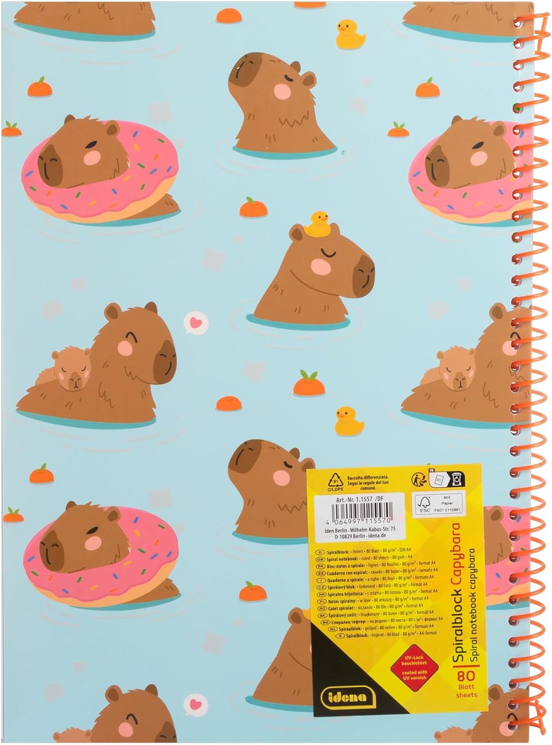 Idena Spiralblock Capybara DIN A4 liniert 80 Blatt 80g/m²