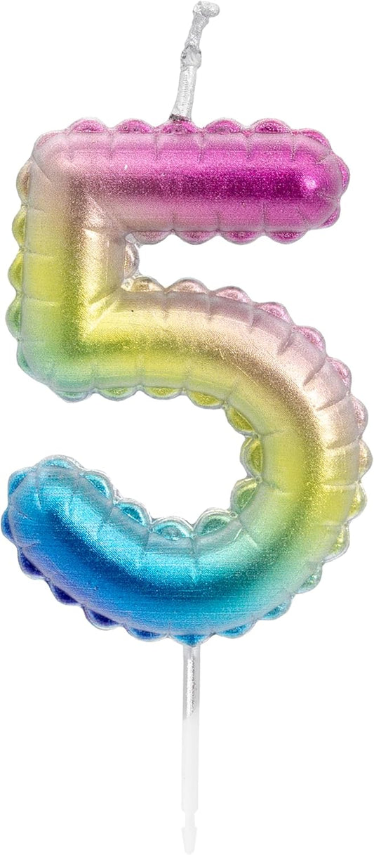 Idena Zahlenkerze 5 Regenbogen Metallic – Geburtstag