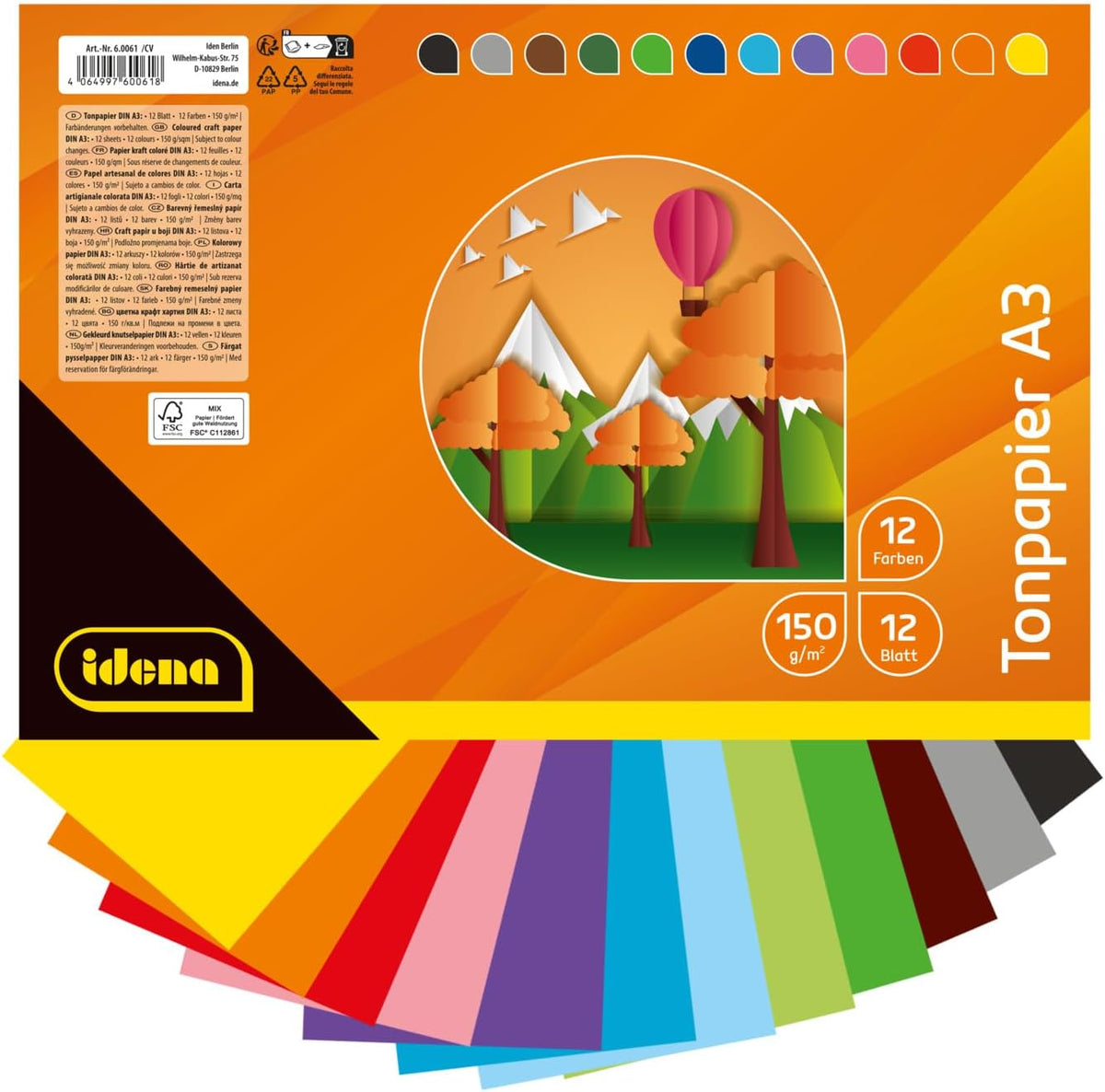🎨 Premium Tonpapier DIN A3 - 12 brillante Farben, 150g/m² für kreative Meisterwerke