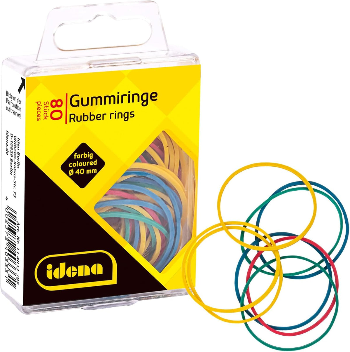 Idena Gummiringe mehrfarbig Ø 4 cm 80 Stück Hängebox
