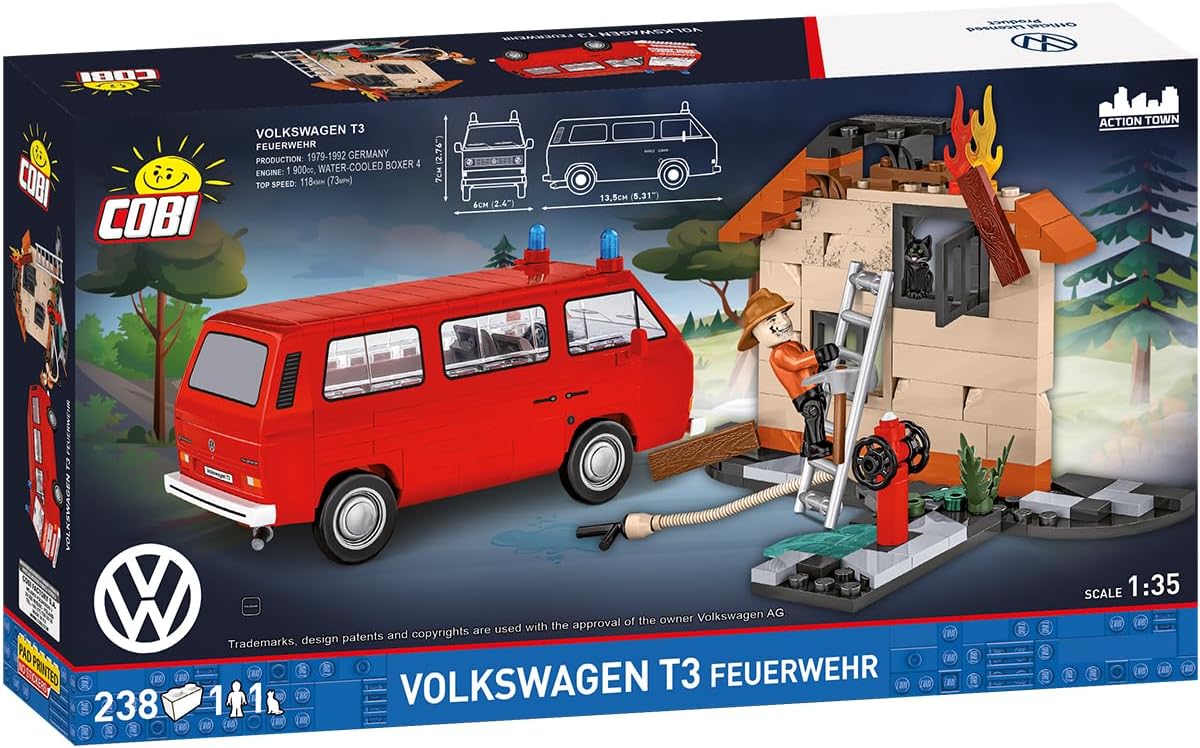COBI VW T3 Feuerwehr Bausteinset 24635 – 238 Teile, Maßstab 1:35