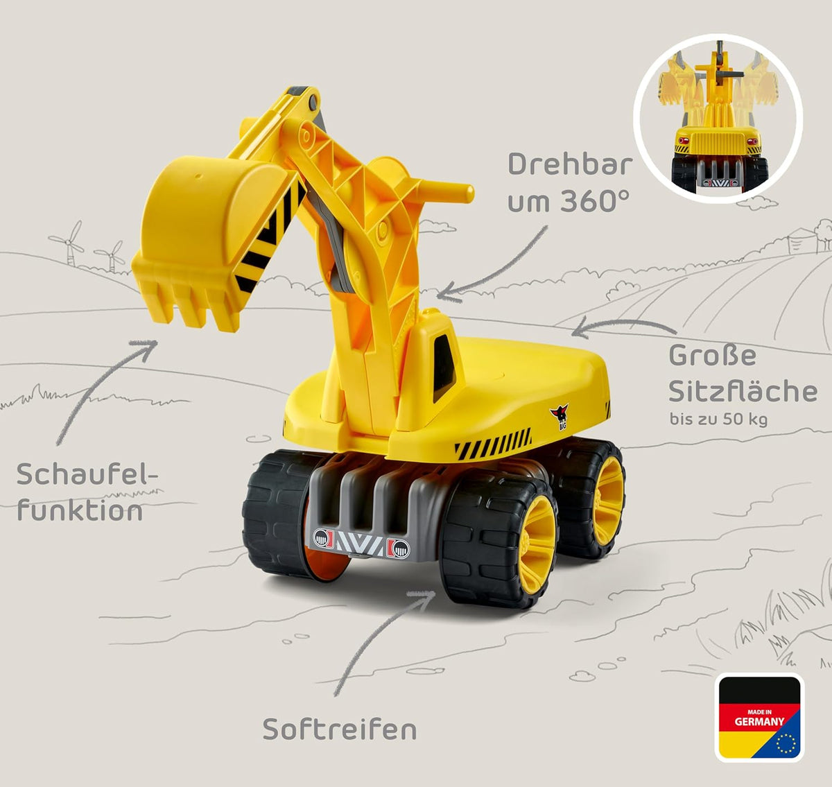 BIG Power-Worker Maxi Digger Bagger gelb 73cm ab 3 J.
