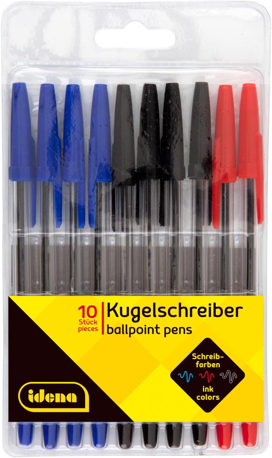 Idena Kugelschreiber rot/blau/schwarz 0,5mm 10 Stück Etui