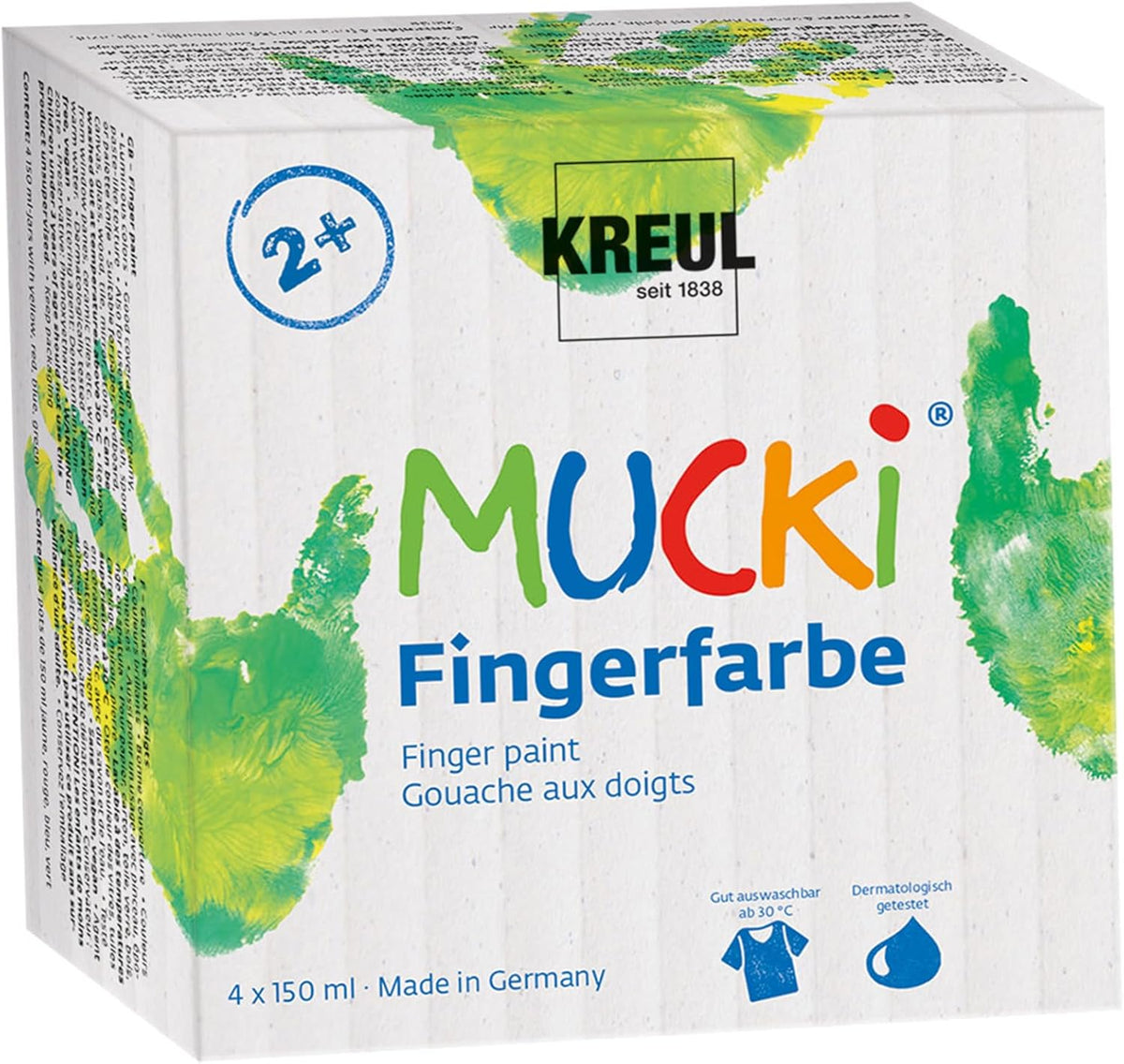 KREUL MUCKi Fingerfarben 4x150ml Gelb Rot Blau Grün