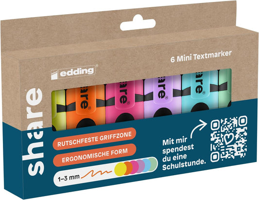 share mini Textmarker 6er Set – Pastell & Neon, Keilspitze
