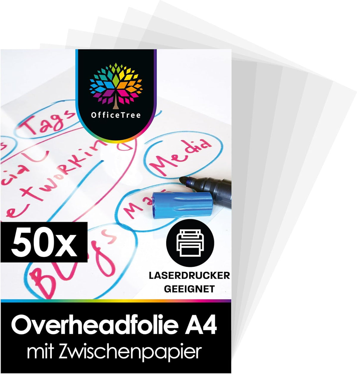 OfficeTree 50 Overheadfolien A4 glasklar für Laserdrucker
