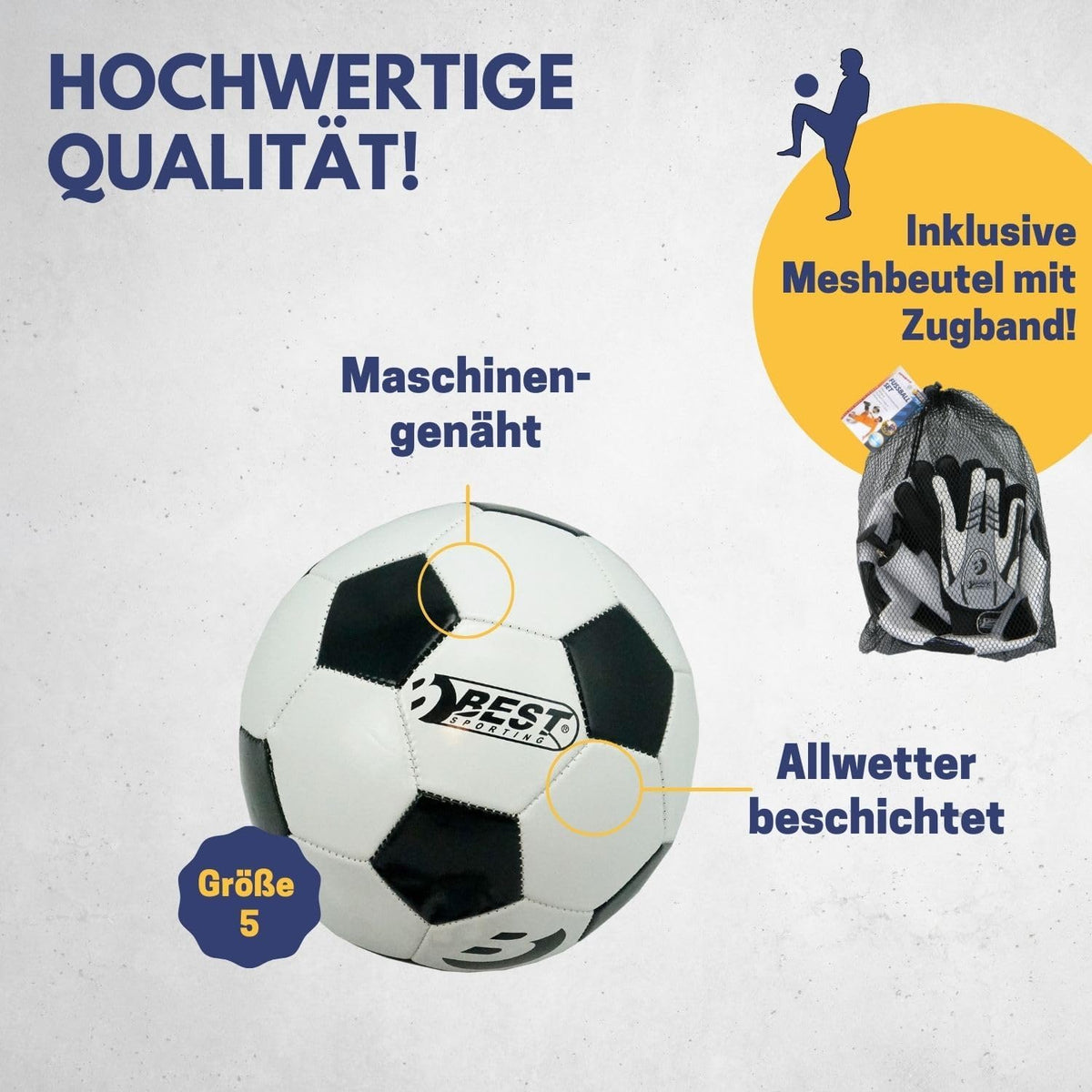 BEST SPORTING Fußball Set Gr. 5 - Ball, Handschuhe & Pumpe