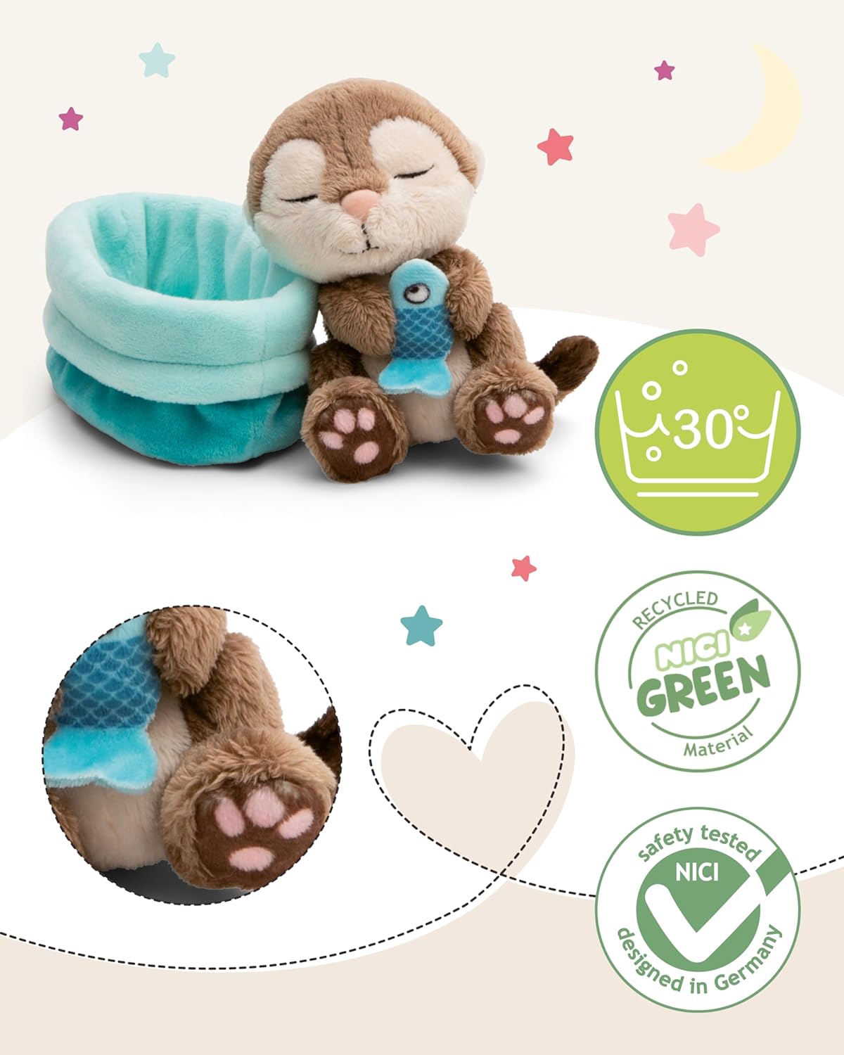 NICI Kuscheltier Otter mit Fisch Sleeping Pets 12 cm GREEN