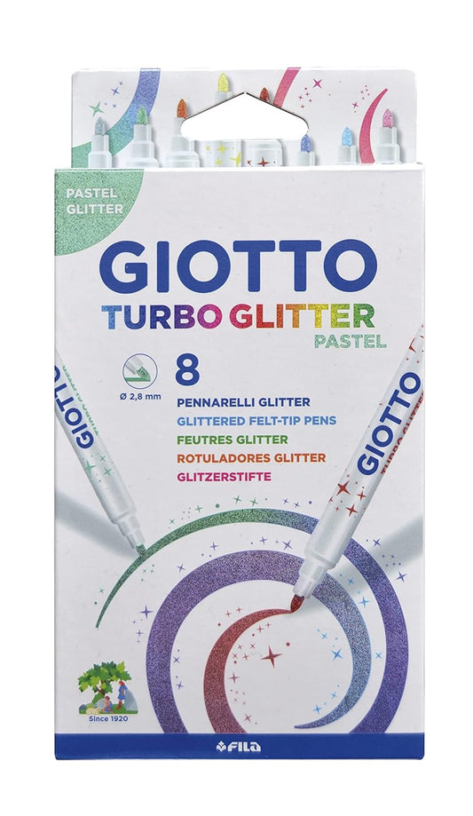 GIOTTO Turbo Glitter Pastel Fasermaler – 8er Kartonetui