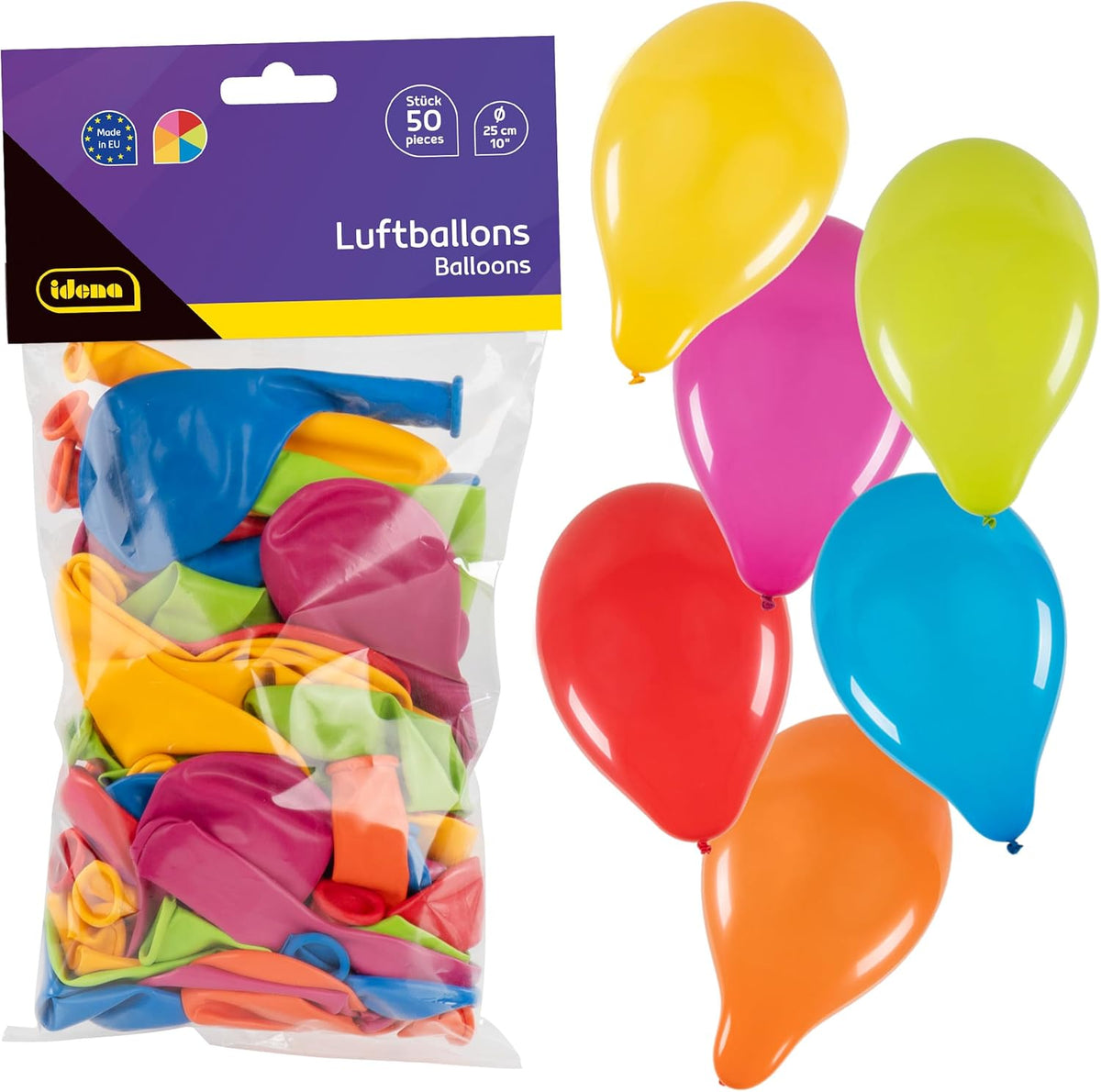 Idena Luftballons 50 Stück mehrfarbig – 6 Farben, Ø 25 cm