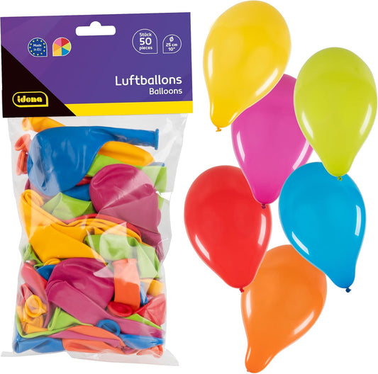Idena Luftballons 50 Stück mehrfarbig – 6 Farben, Ø 25 cm