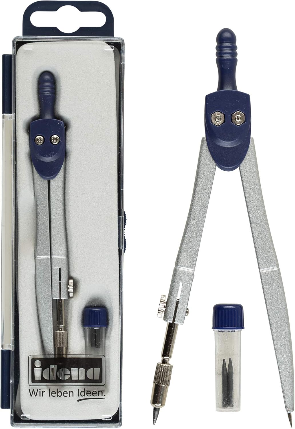 Idena Schulzirkel mit Ersatzminen & Etui – blau/silber