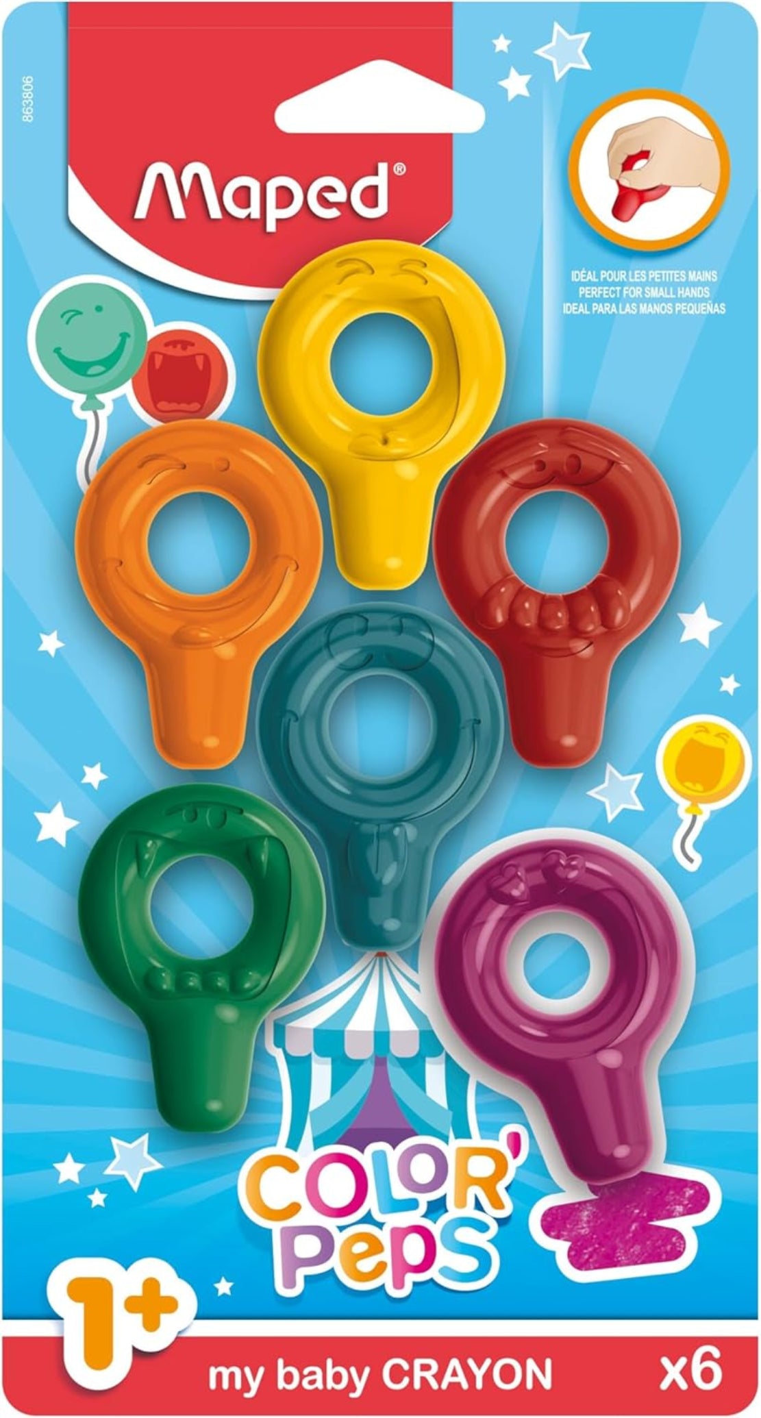 Maped COLOR'PEPS Baby-Wachsmalringe – 6 Stück ab 18 Monaten