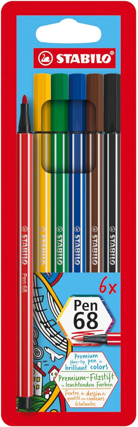 STABILO Pen 68 – 6er Kartonetui Filzstifte 1 mm