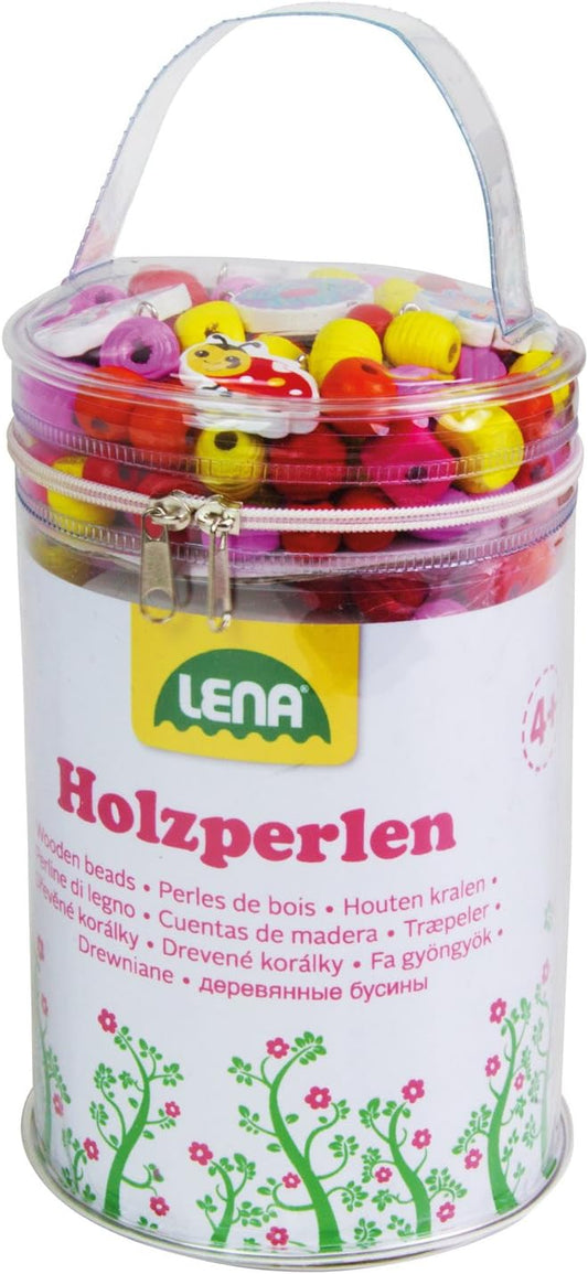Lena Holzperlen-Set mit 400 Perlen zum Fädeln - Bastelset für Kinder ab 4 Jahren