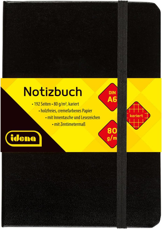 Idena Notizbuch DIN A6 80g/m² kariert schwarz 192 Seiten
