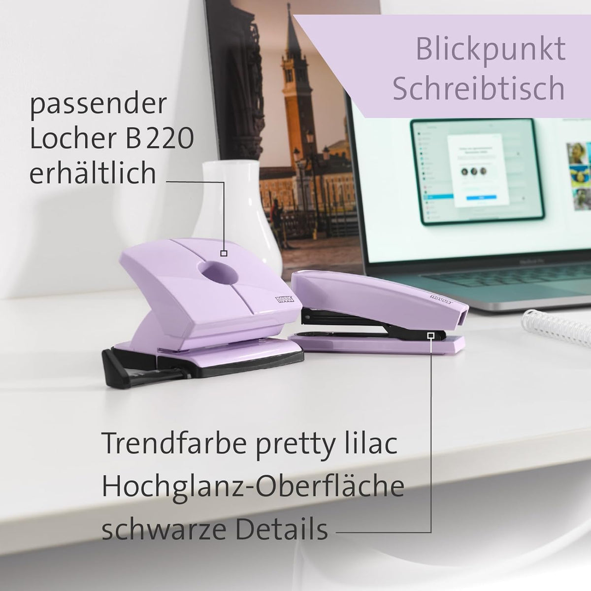 Novus Heftgerät B2 Color ID 2.0 – 25 Blatt, pretty lilac