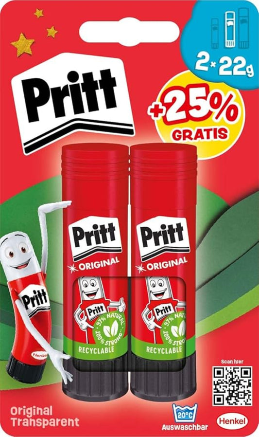 Pritt Klebestift 2× 22g – lösungsmittelfrei, Doppelpack
