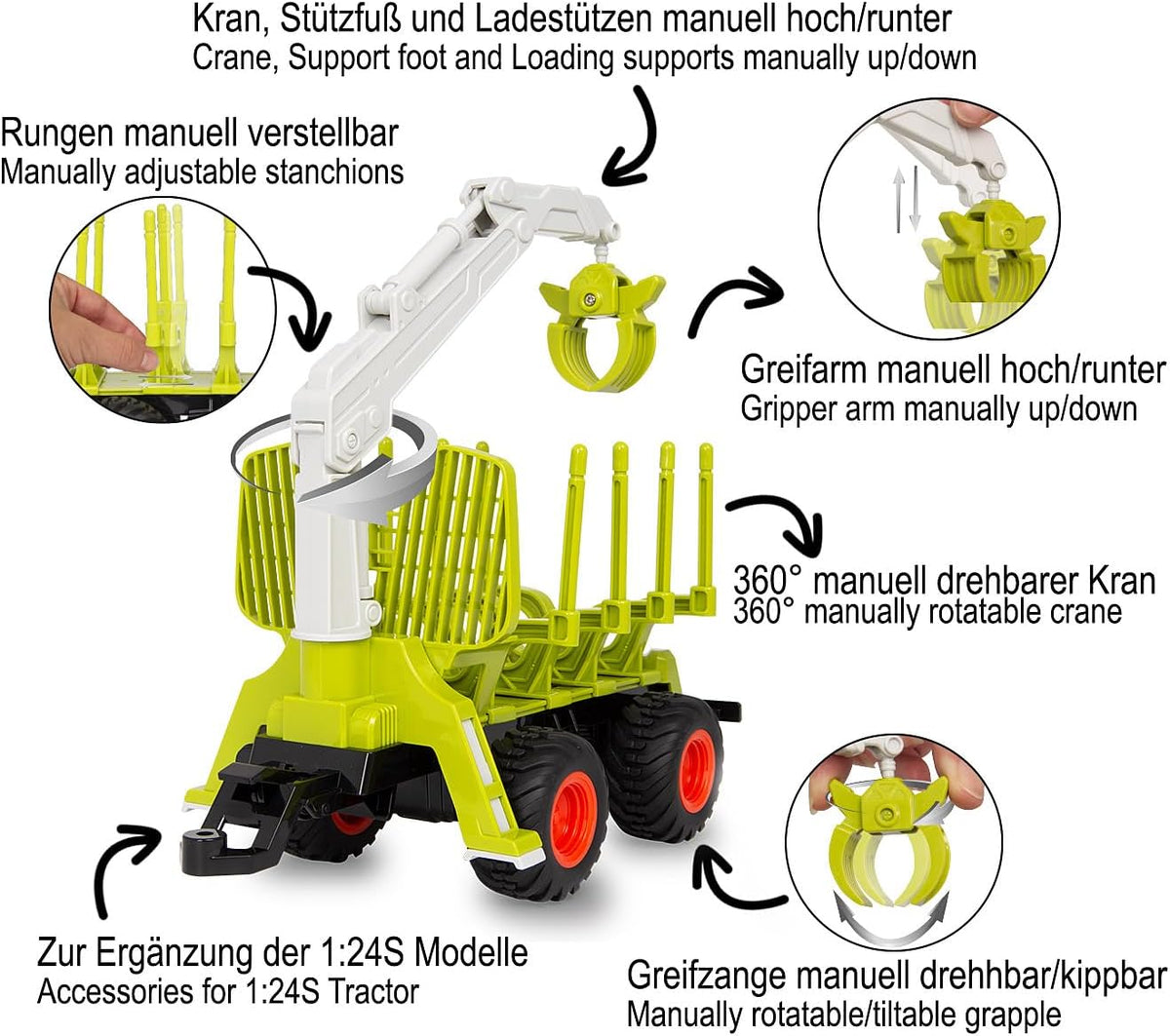 JAMARA Holzrückewagen mit Kranarm 1:24S | Forstwirtschaft