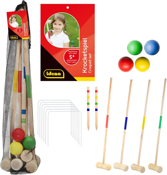 Idena Krocketspiel 16 Teile Holz für 2–4 Spieler Garten