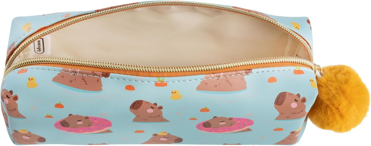 Idena Schlamperetui Capybara Fluffy blau-gelb Pompon 20,5cm