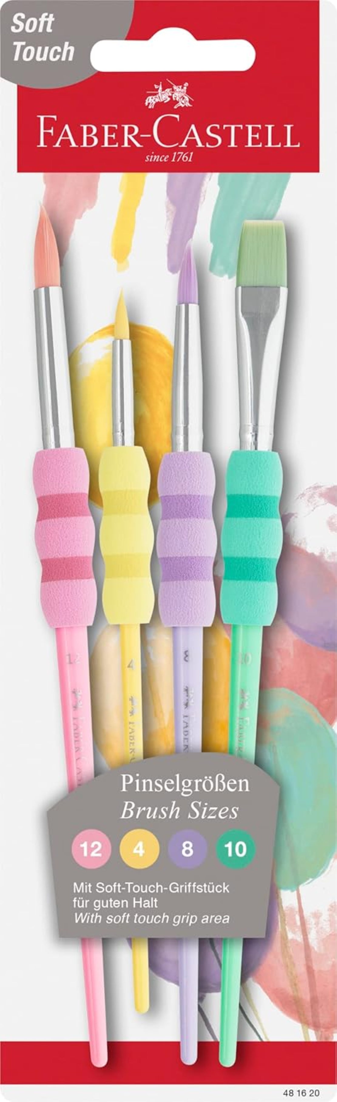 FABER-CASTELL Pinsel mit Softgriffstück Pastell mehrfarbig 4 Stück Blister
